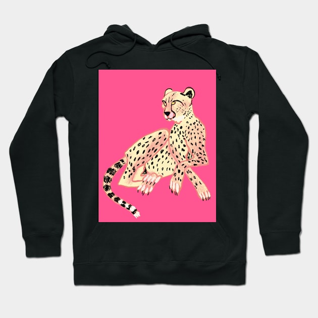 Leopard cheetah on pink Hoodie by Orangerinka